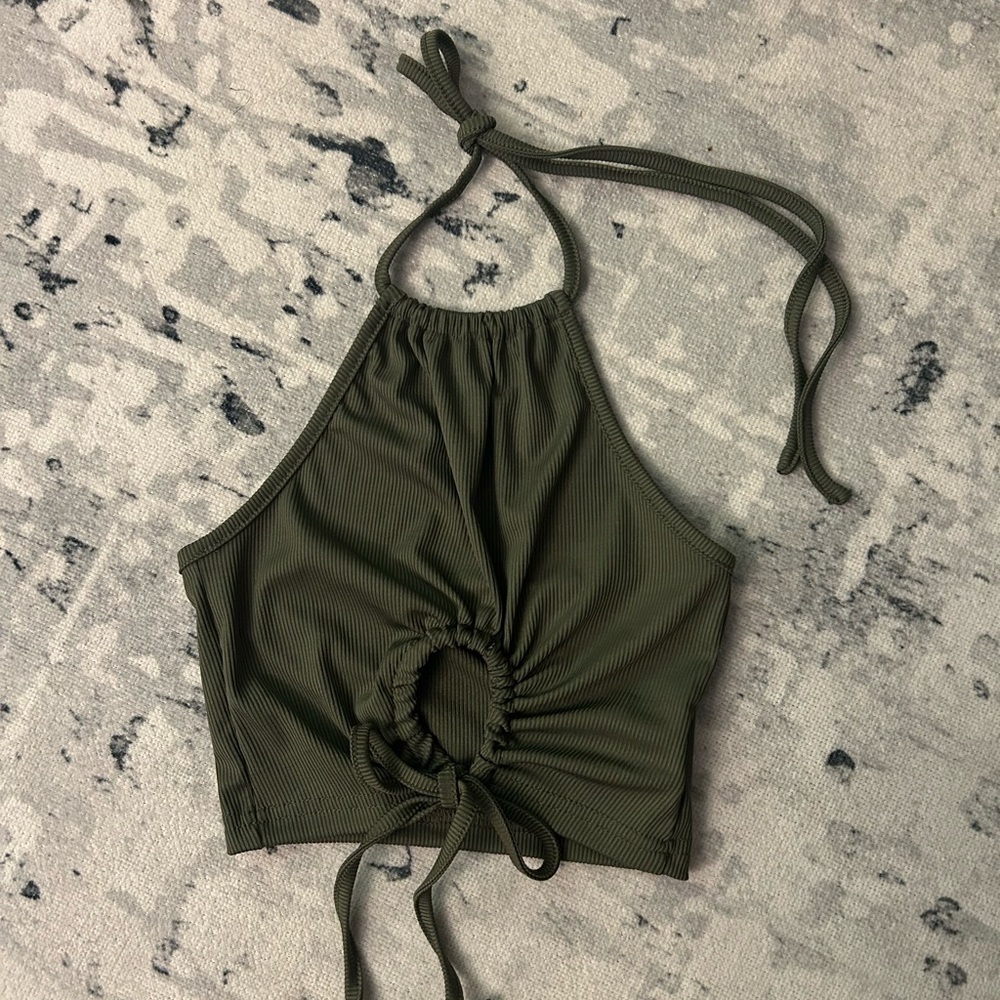 Olive Green Halter Crop Top